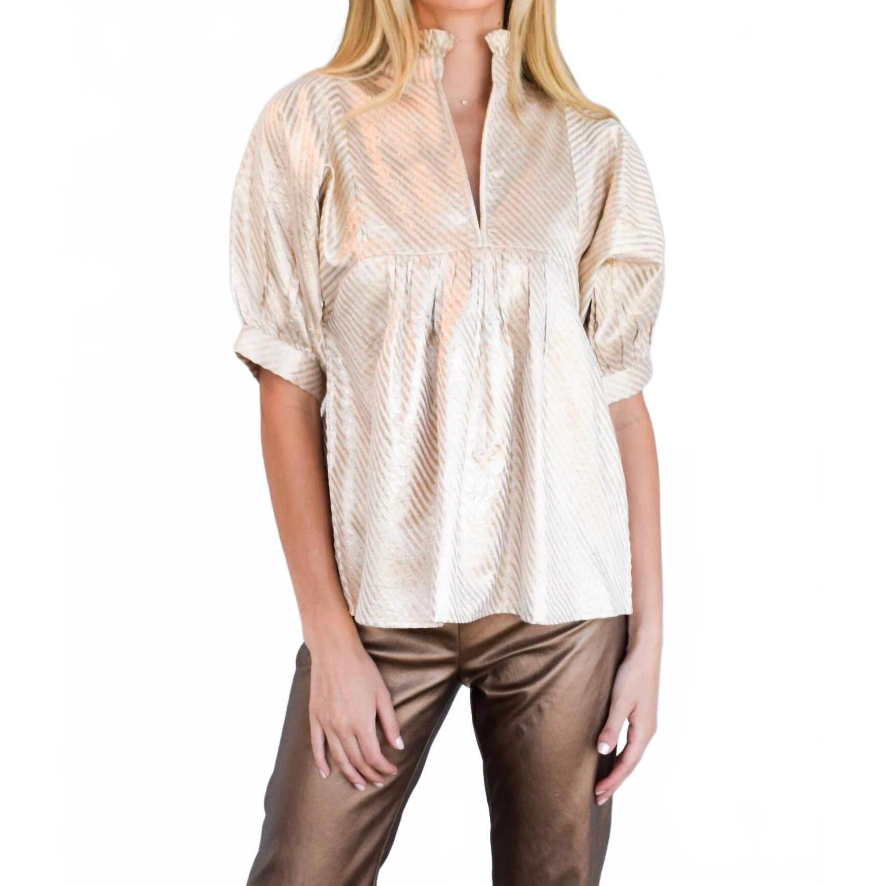 New Never A Wallflower High Neck Top In Ivory Stripe